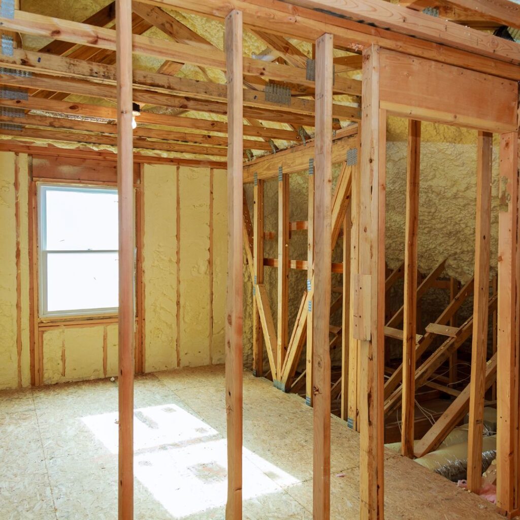 an attic with spray foam insulation