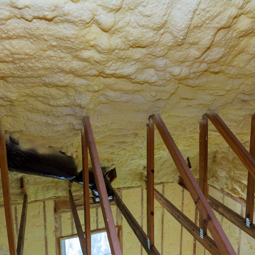 Spray foam insulation in a home.